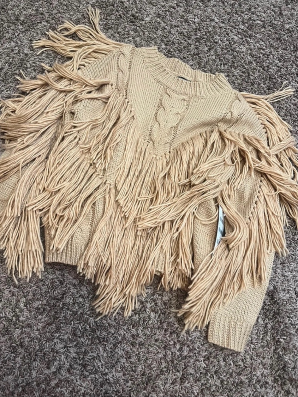 Hot & Delicious Fringe Cable-Knit Sweater in Beige